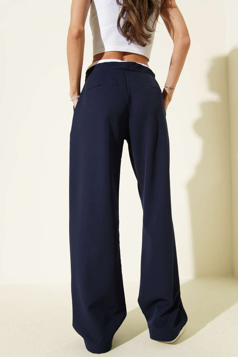 Pants with Zip Waist and Trim - Navy
