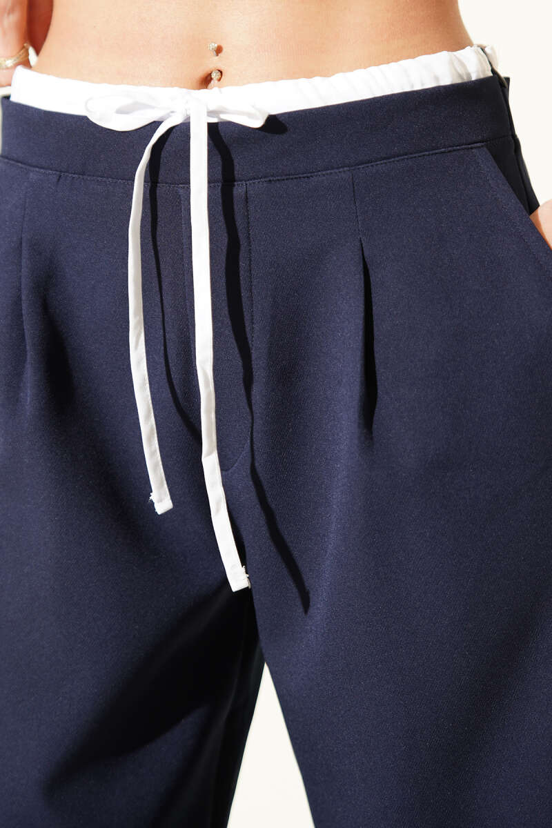 Pants with Zip Waist and Trim - Navy