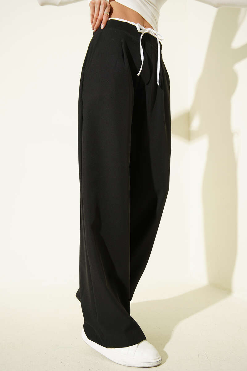 Pants with Zip Waist and Trim - Black