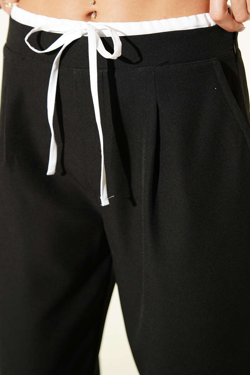 Pants with Zip Waist and Trim - Black