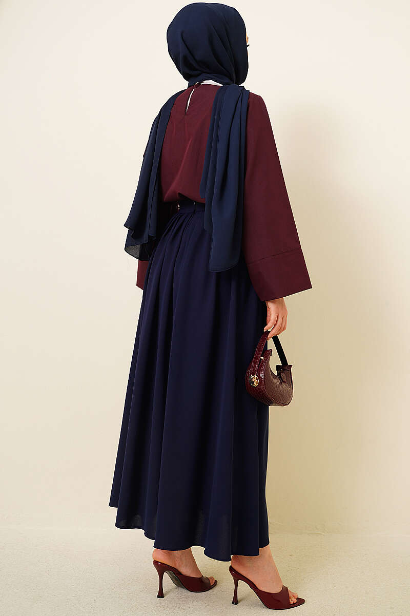 Pleated Skirt with Zip Waist - Navy