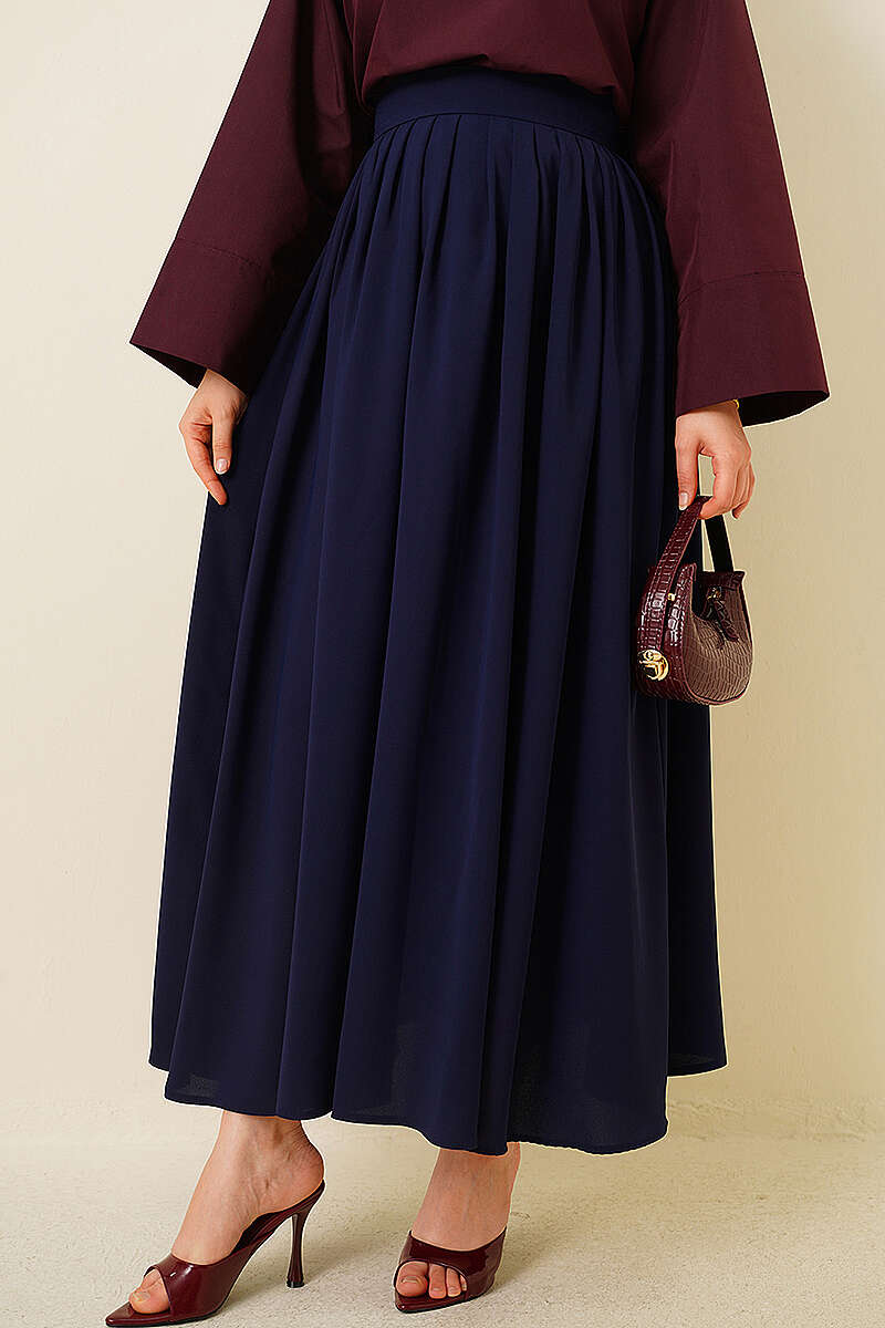 Pleated Skirt with Zip Waist - Navy