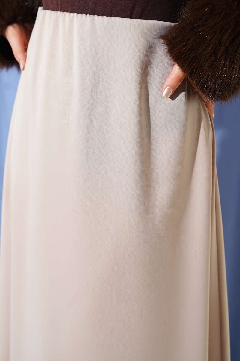 Satin Skirt with Waist Zip - Beige
