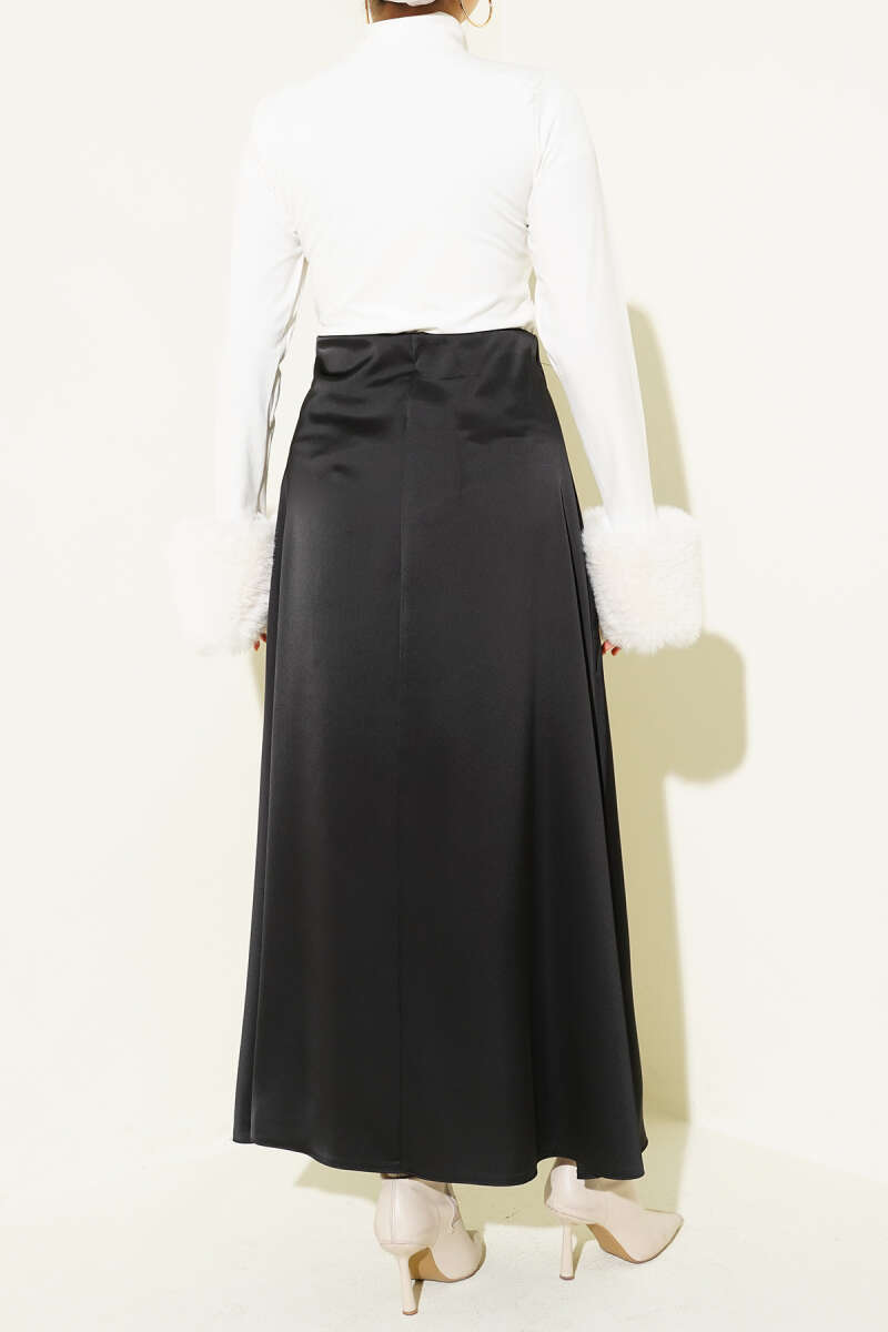 Satin Skirt with Waist Zip - Black