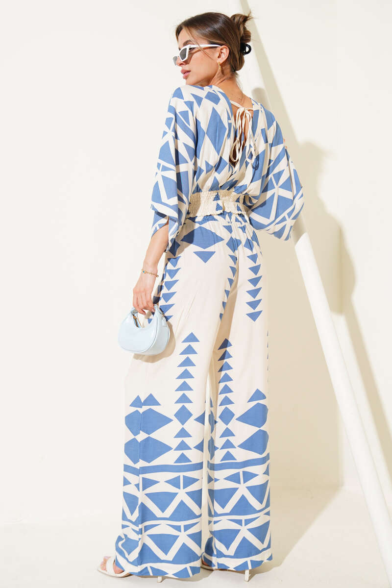 Crop Two-Piece Set with Guipure Waist - Indigo