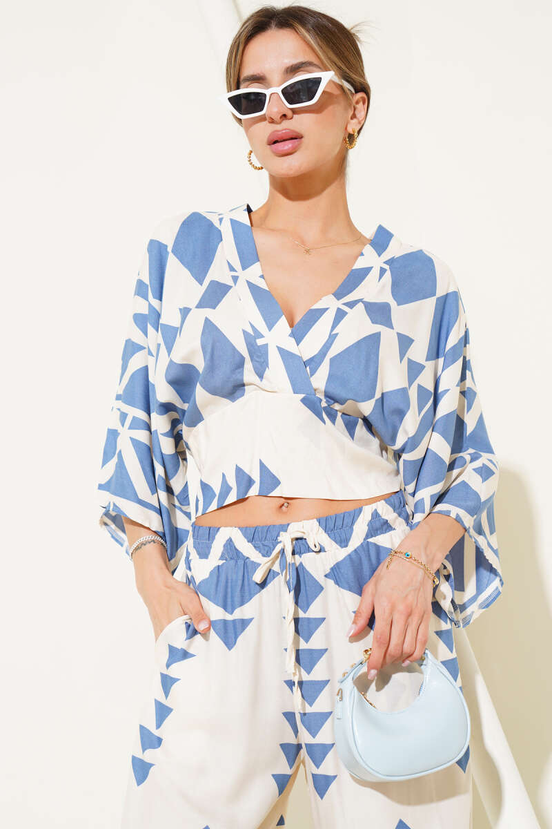 Crop Two-Piece Set with Guipure Waist - Indigo