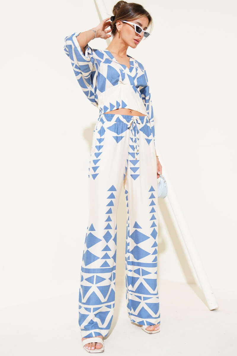 Crop Two-Piece Set with Guipure Waist - Indigo