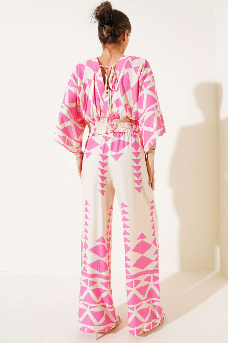 Crop Two-Piece Set with Guipure Waist - Pink