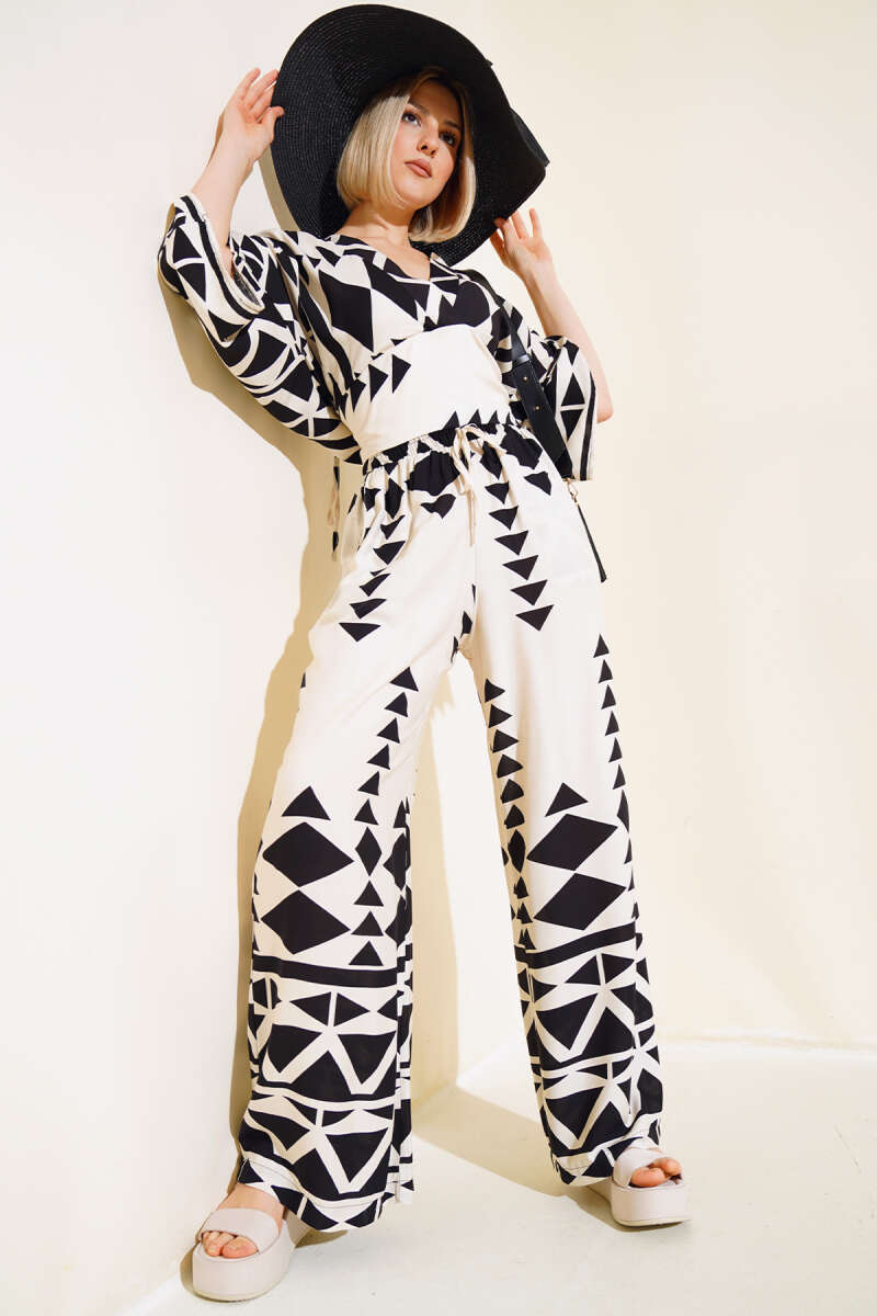 Crop Two-Piece Set with Guipure Waist - Black