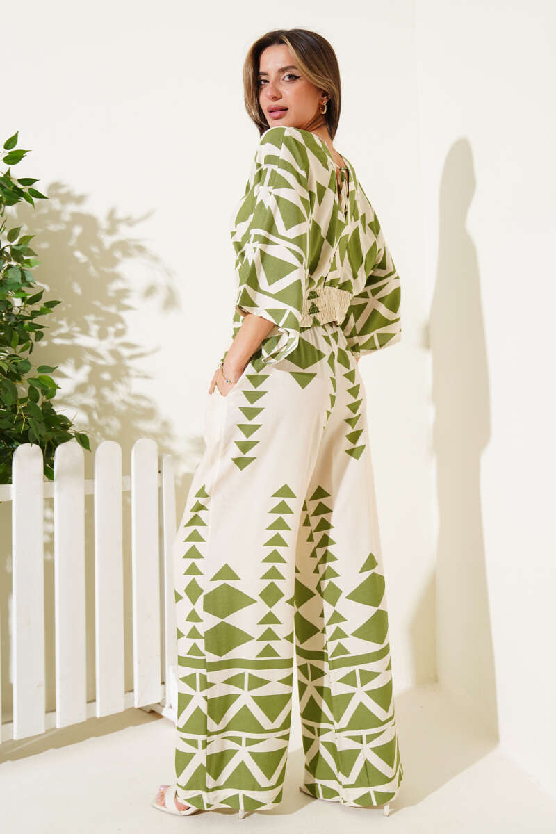 Crop Two-Piece Set with Guipure Waist - Green