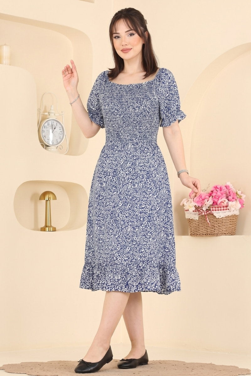 Dress with Gathered Waist - Navy