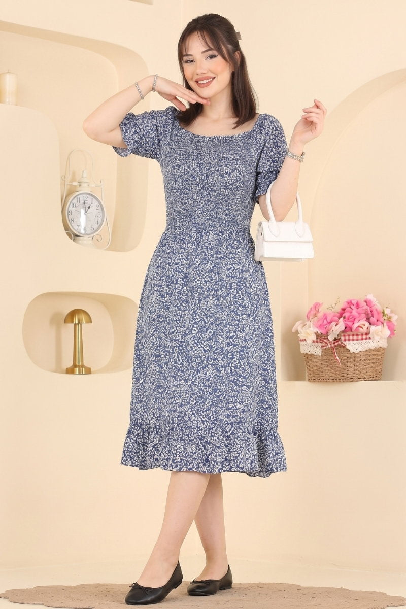 Dress with Gathered Waist - Navy