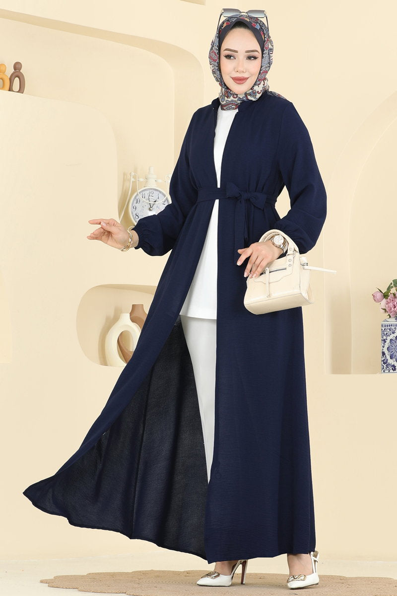 Aerobin Abaya Coat with Waist Sash - Light Navy