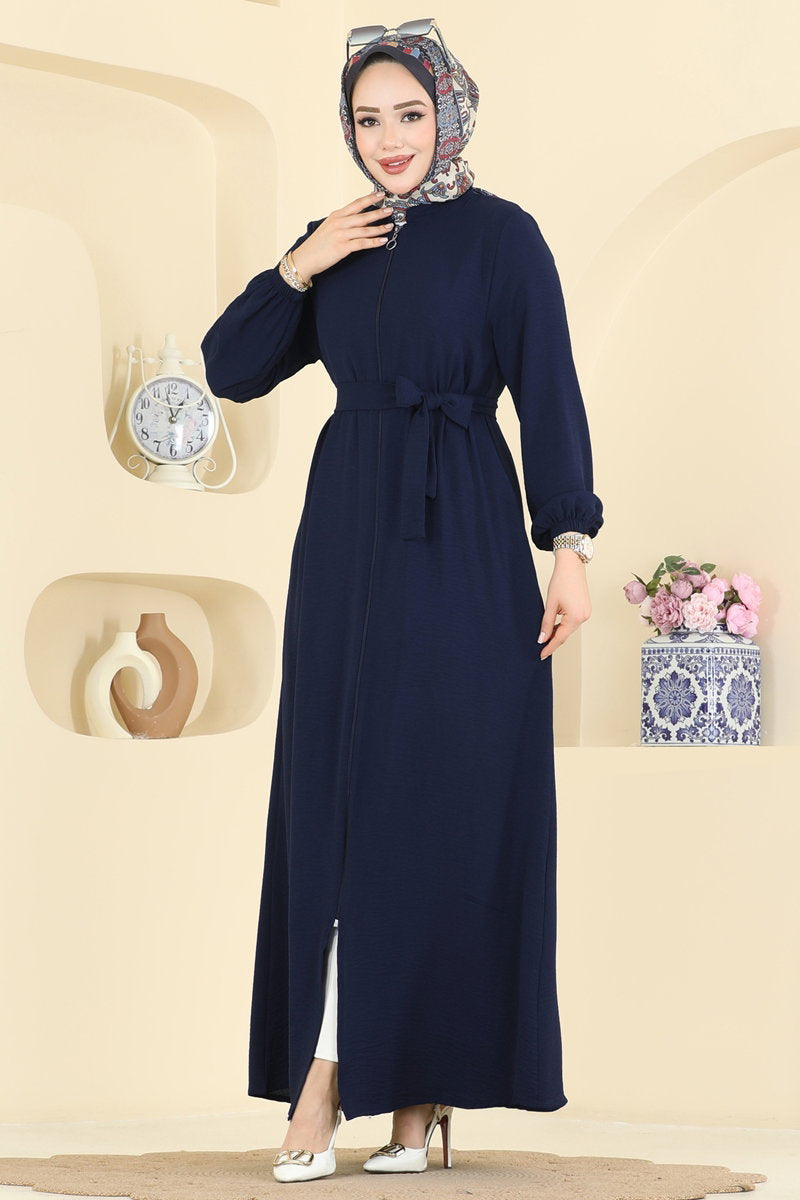 Aerobin Abaya Coat with Waist Sash - Light Navy