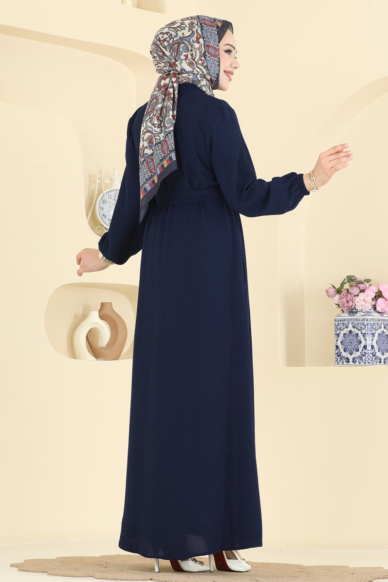 Aerobin Abaya Coat with Waist Sash - Light Navy