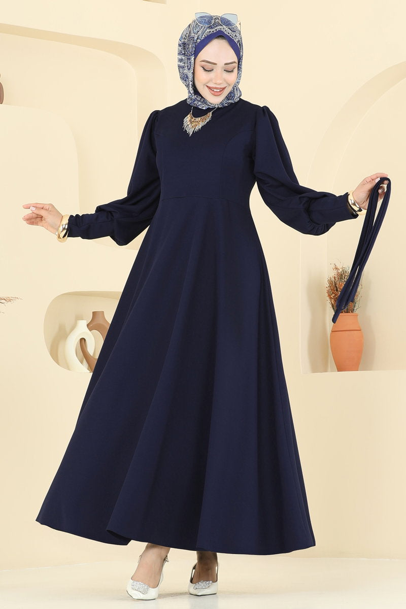 Crepe Dress with Waist Sash - Navy