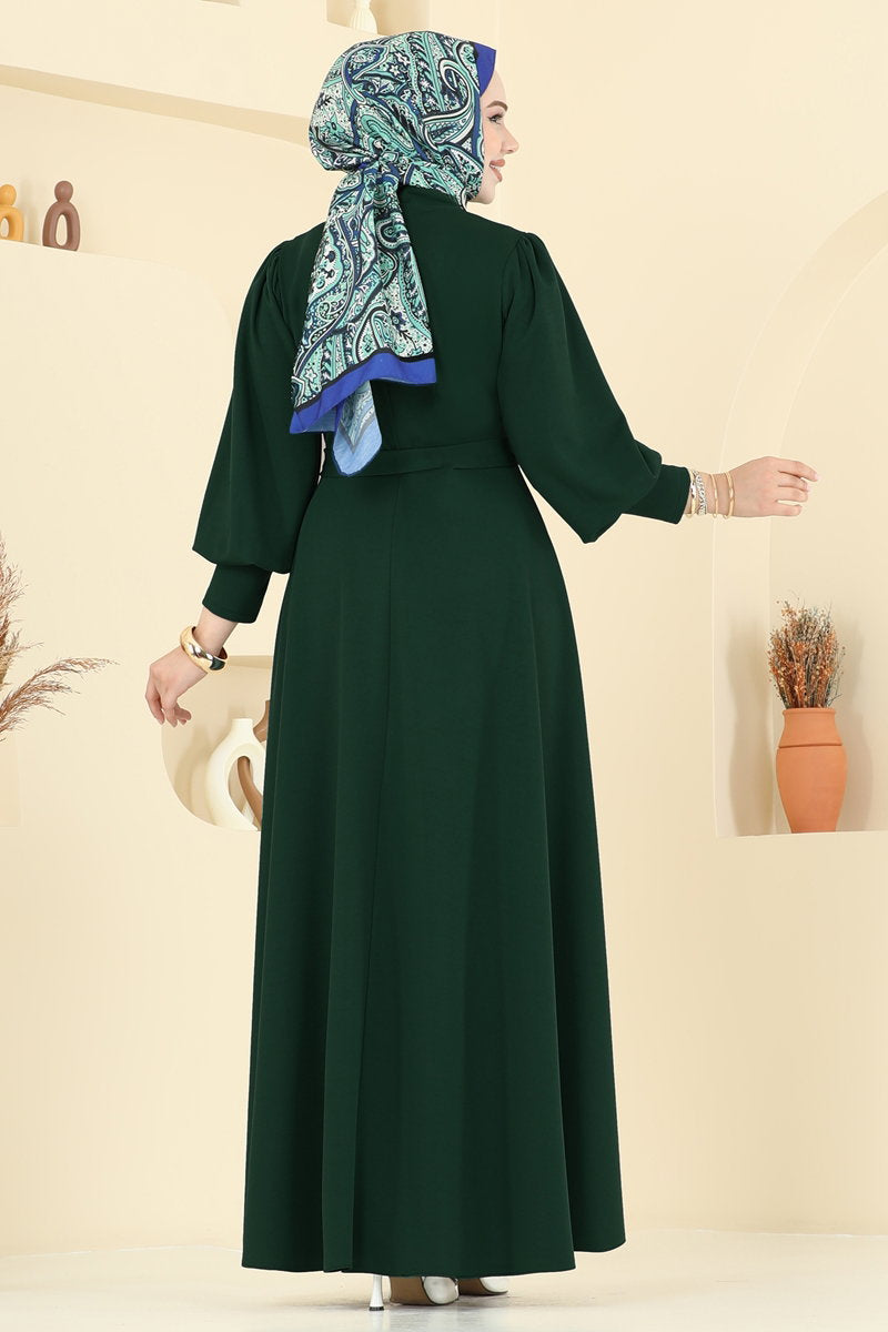 Crepe Dress with Waist Sash - Emerald