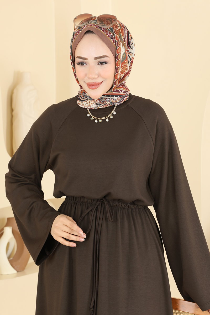 Modal Dress with Elastic Waist - Brown