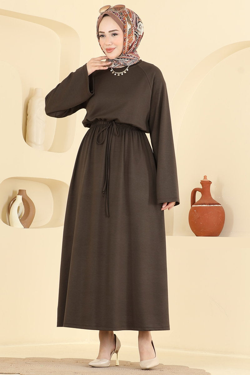 Modal Dress with Elastic Waist - Brown