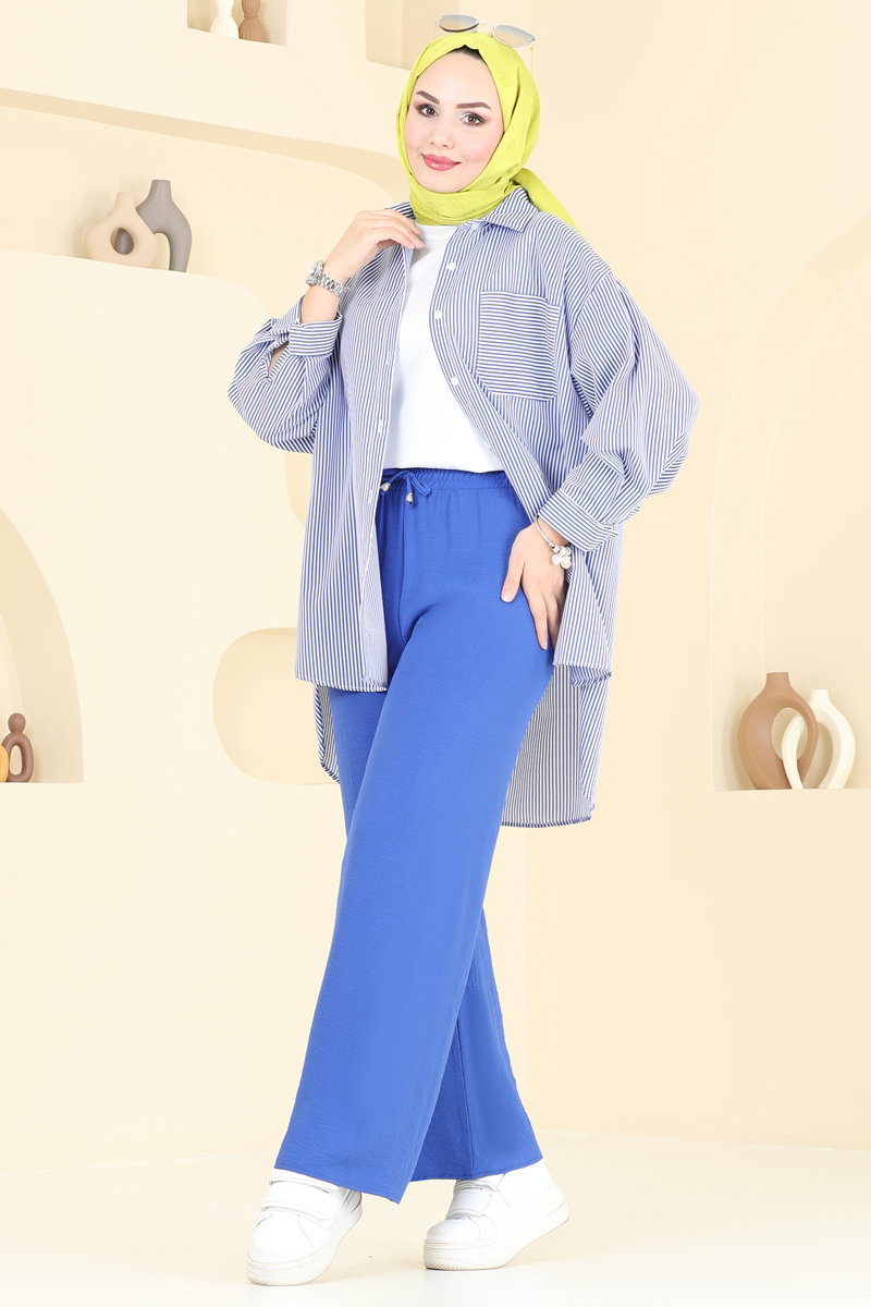 Aerobin Trousers with Elastic Waistband - Indigo