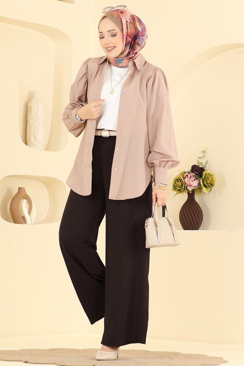 Aerobin Trousers with Elastic Waist - Dark Brown