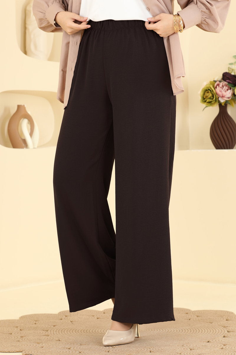 Aerobin Trousers with Elastic Waist - Dark Brown