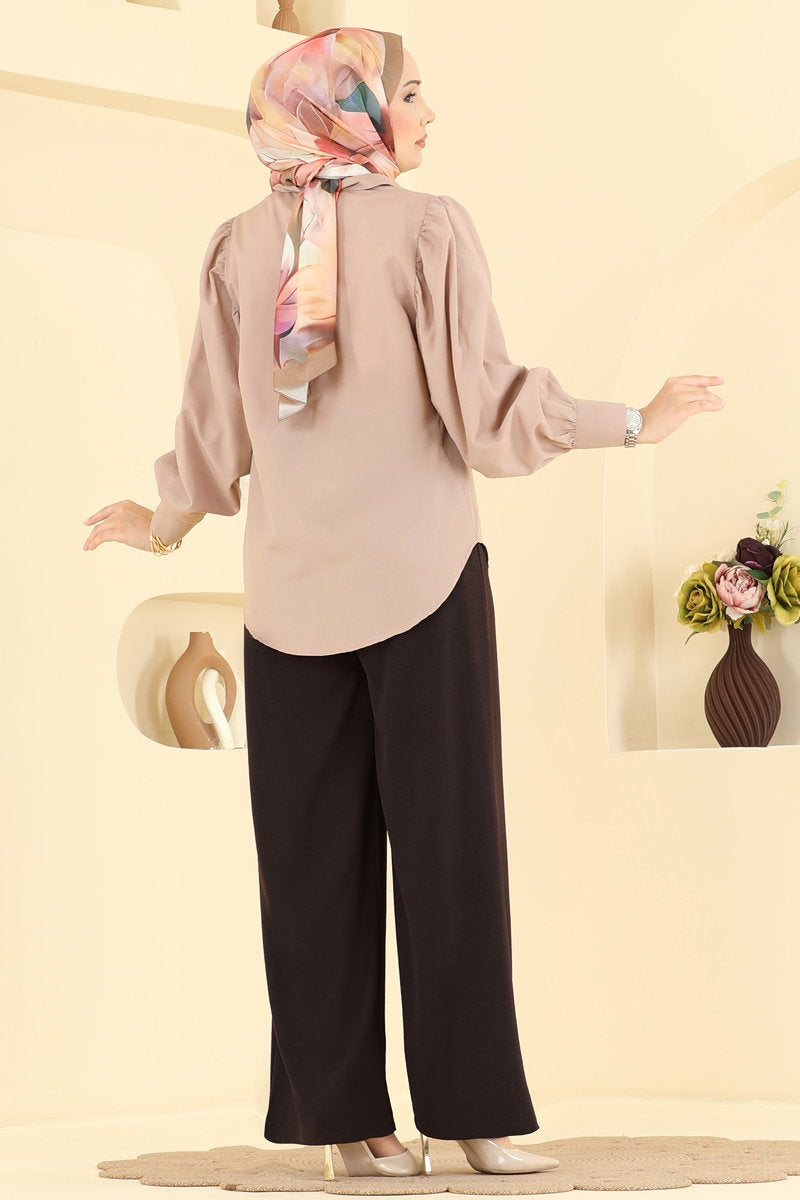 Aerobin Trousers with Elastic Waist - Dark Brown