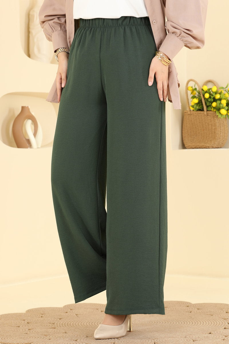 Aerobin Trousers with Elastic Waist - Dark Khaki