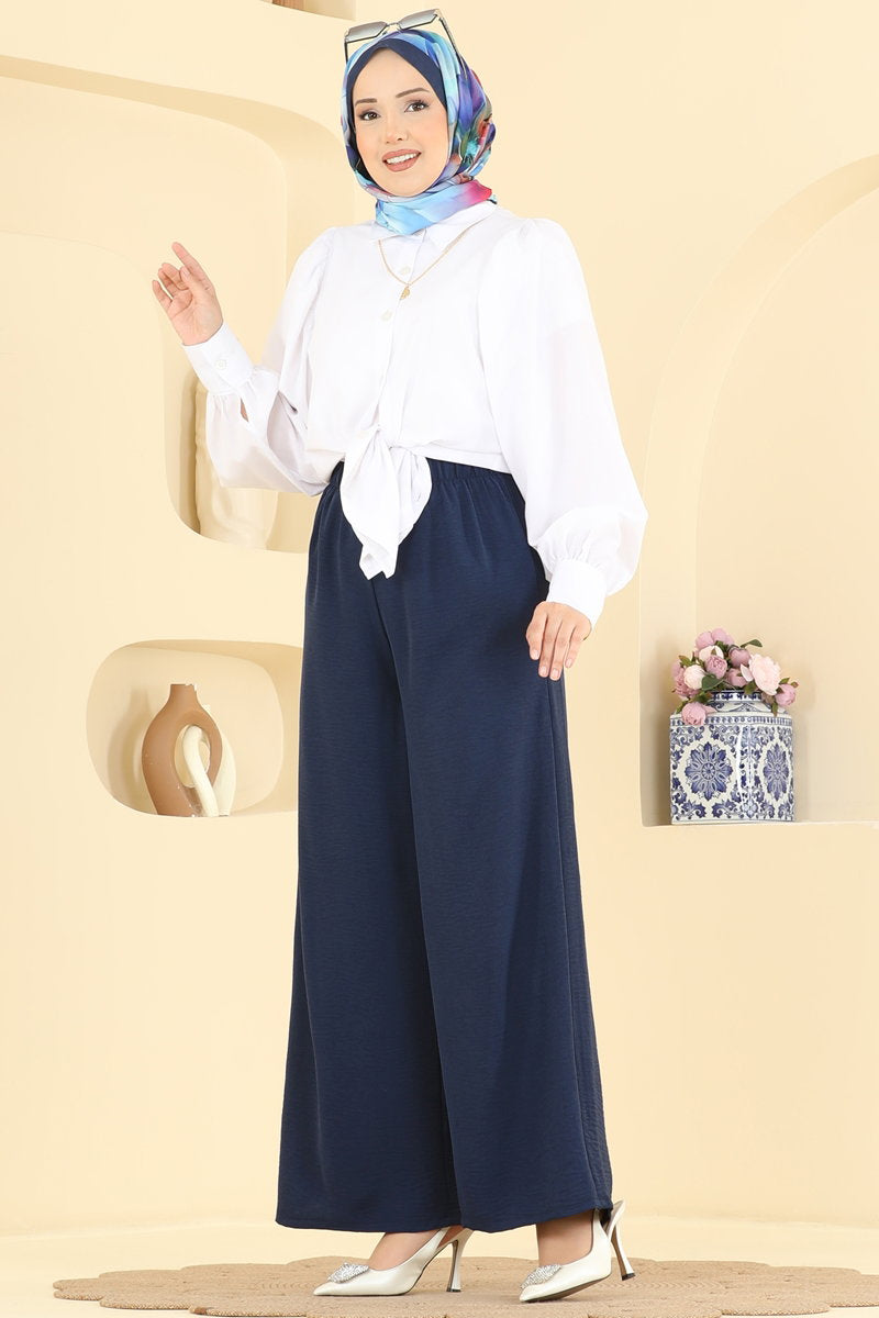 Aerobin Trousers with Elastic Waist - Navy
