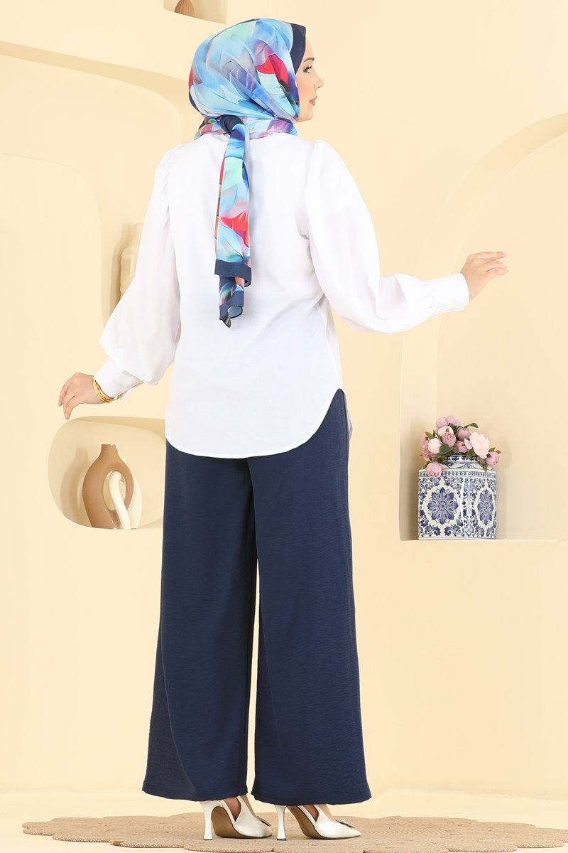 Aerobin Trousers with Elastic Waist - Navy