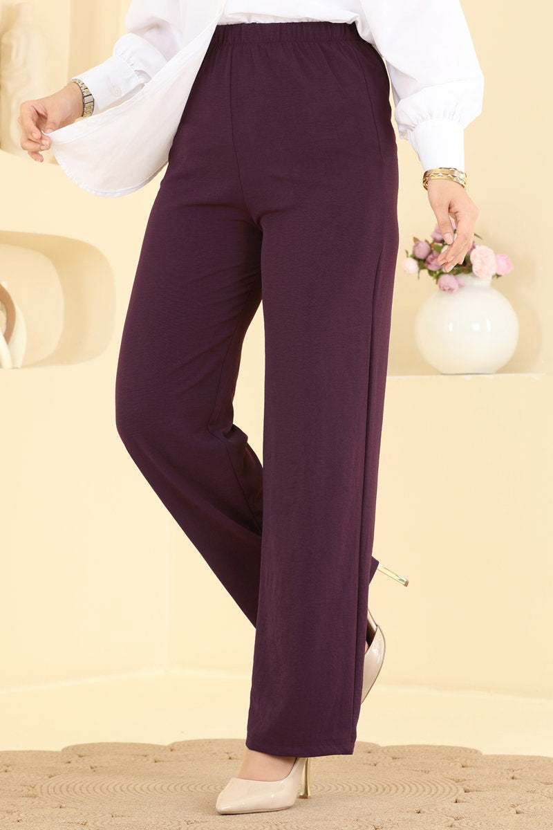 Aerobin Trousers with Elastic Waist - Plum