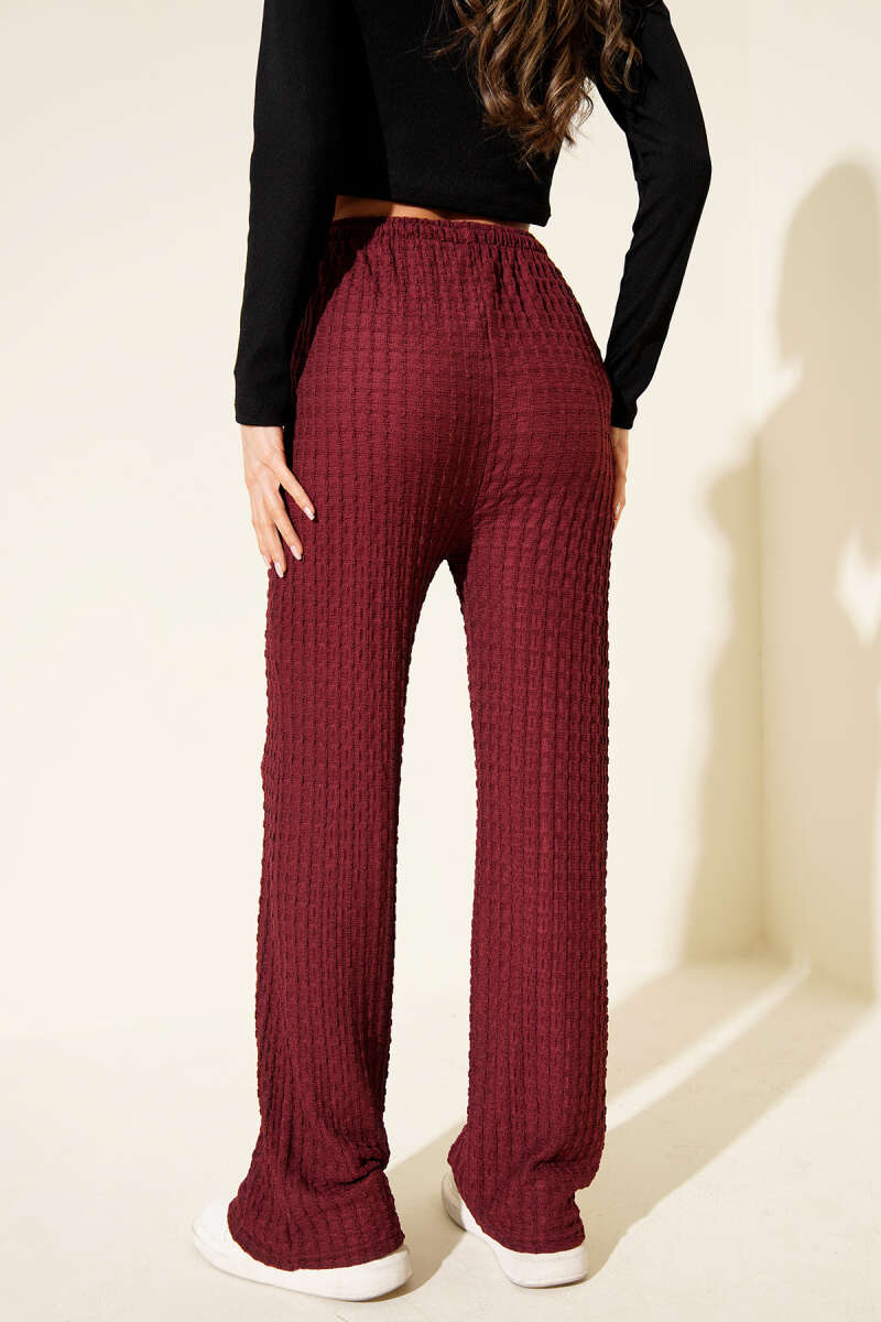 Crinkle Pants with Elastic Waist - Burgundy