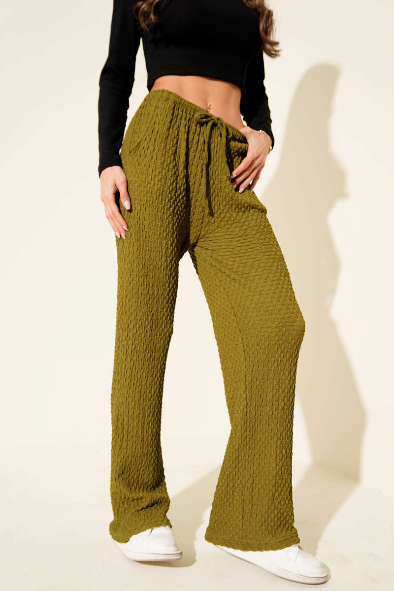 Crinkle Pants with Elastic Waist - Olive