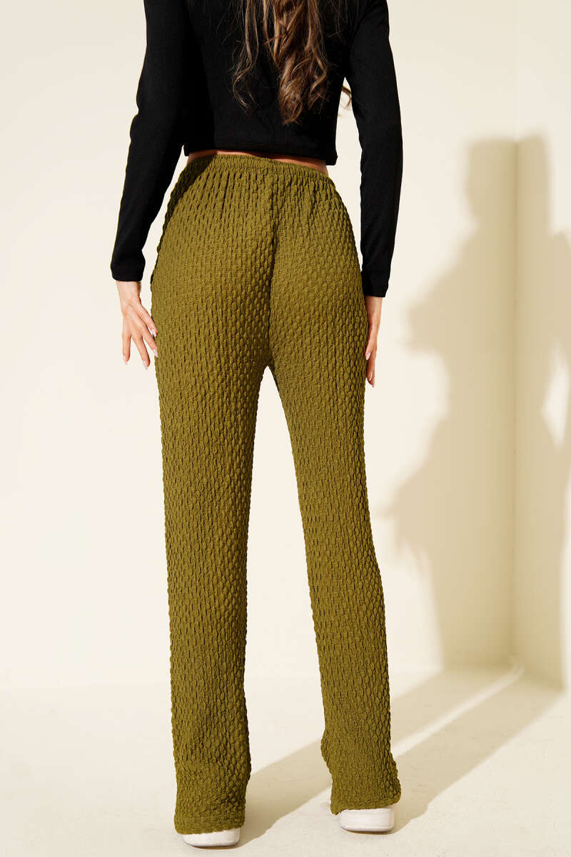 Crinkle Pants with Elastic Waist - Olive