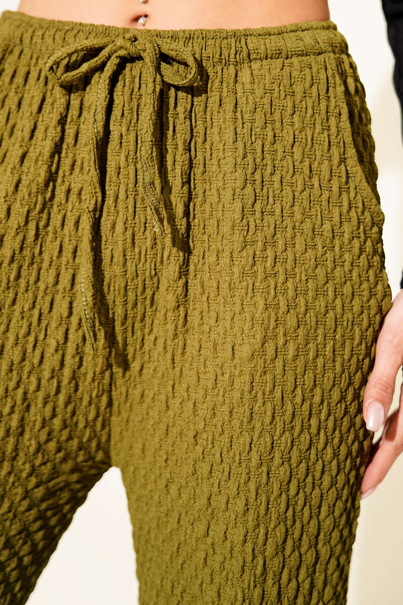 Crinkle Pants with Elastic Waist - Olive