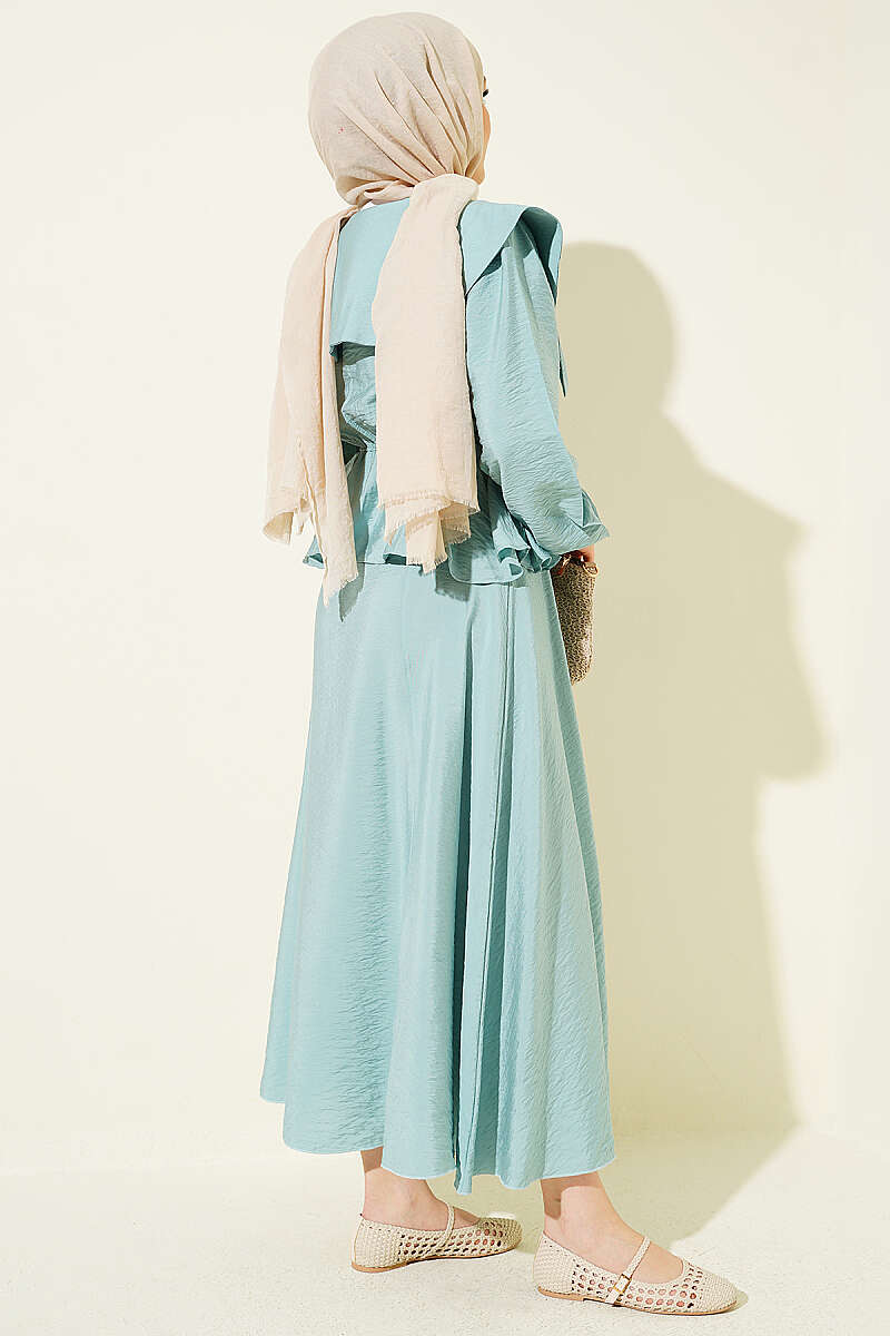 Sailor-Collar Two-Piece Skirt Set with Elastic Waist - Mint