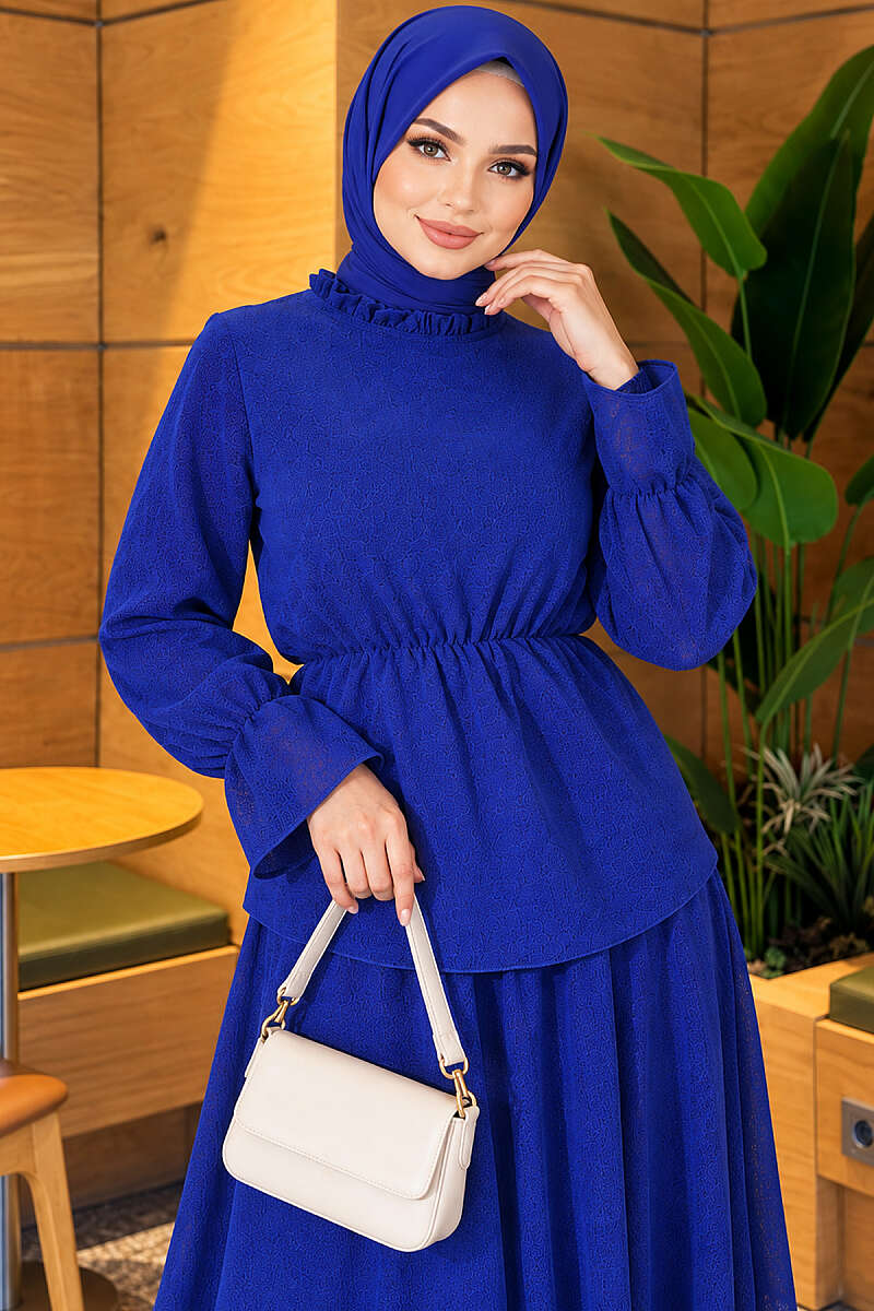 Patterned Skirt Two-Piece Set with Elastic Waist - Saxe Blue