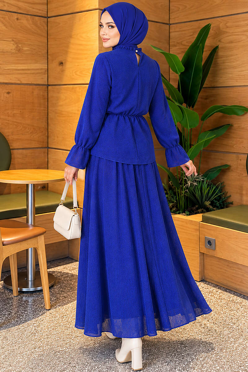 Patterned Skirt Two-Piece Set with Elastic Waist - Saxe Blue