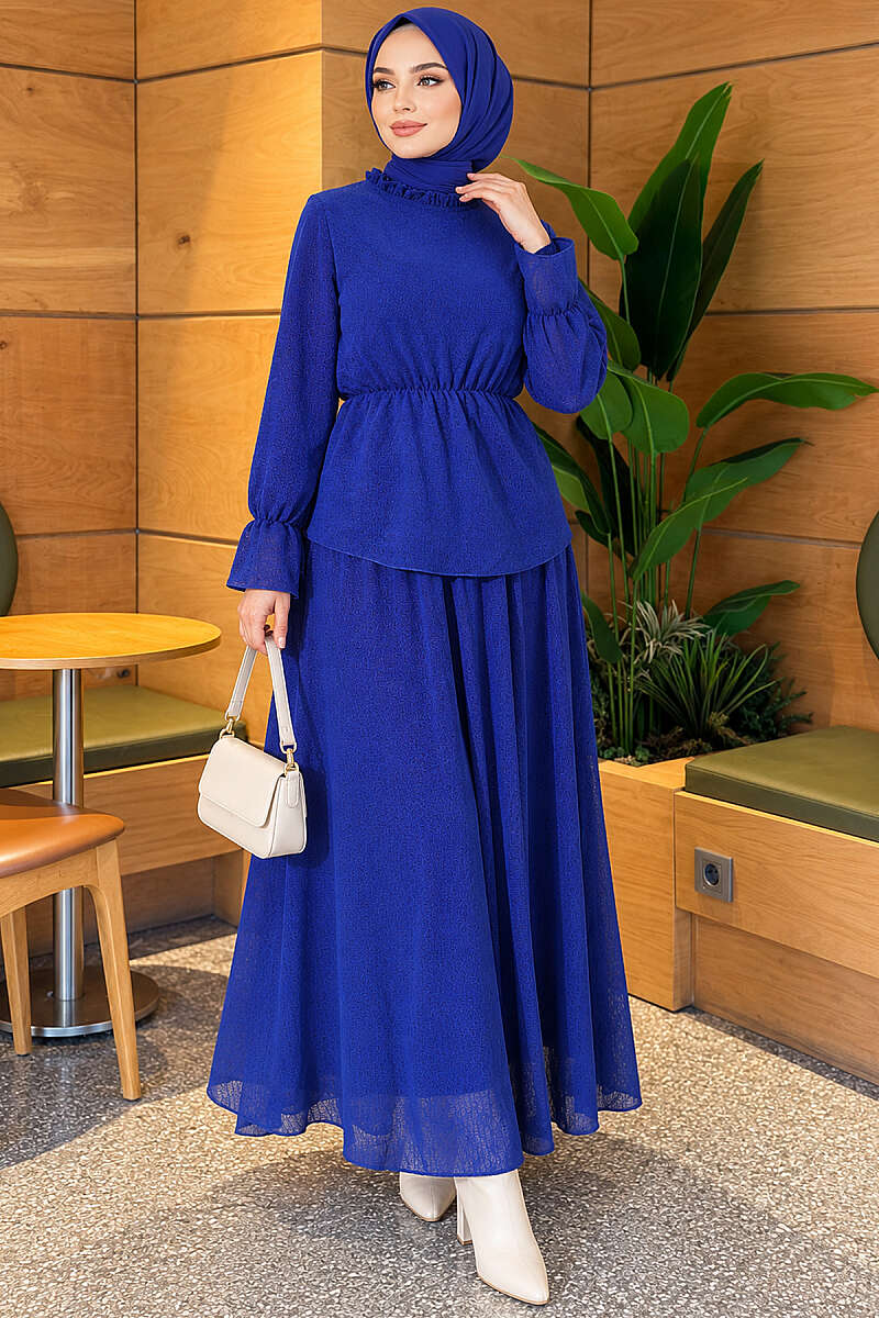 Patterned Skirt Two-Piece Set with Elastic Waist - Saxe Blue