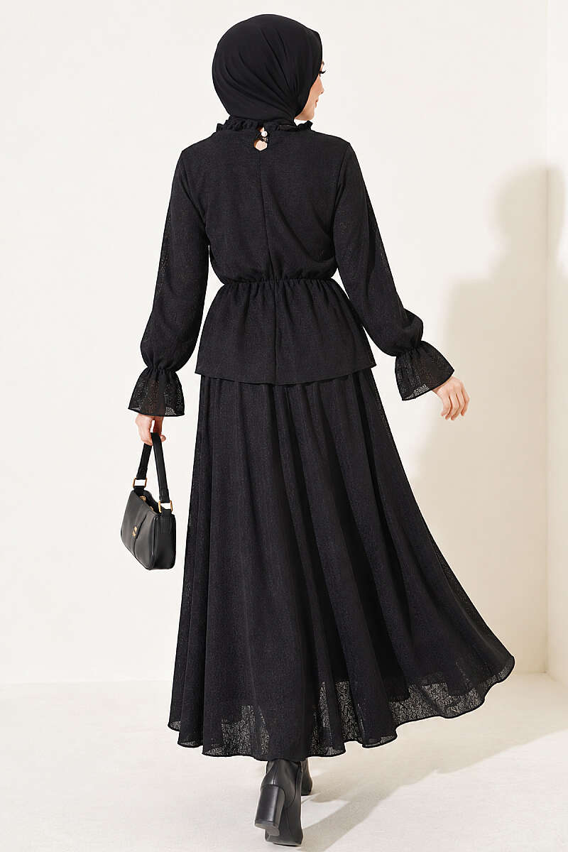 Patterned Skirt Two-Piece Set with Elastic Waist - Black