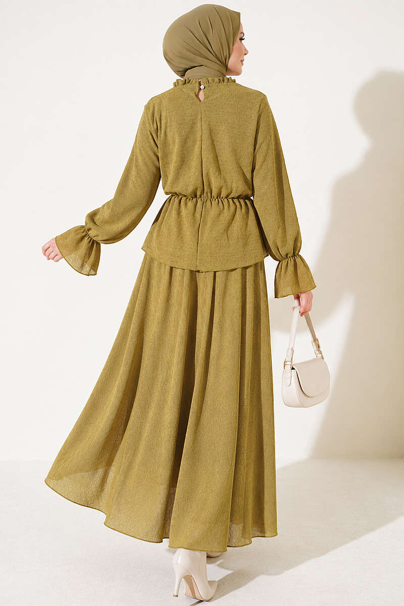 Patterned Skirt Two-Piece Set with Elastic Waist - Olive