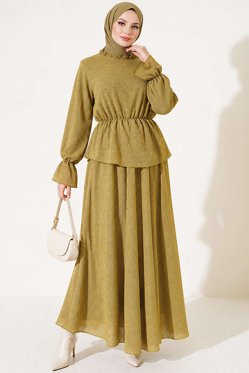Patterned Skirt Two-Piece Set with Elastic Waist - Olive