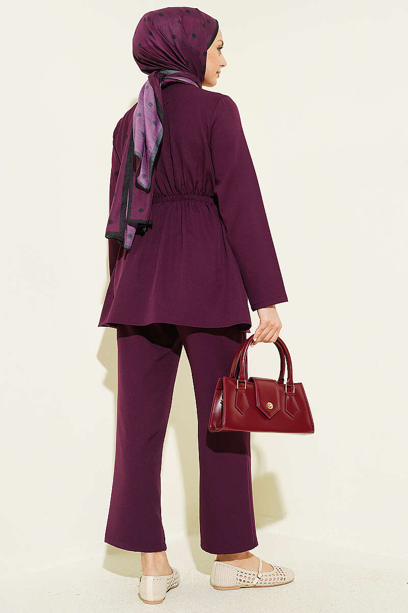 Double-Knit Button Set with Elastic Waist - Plum