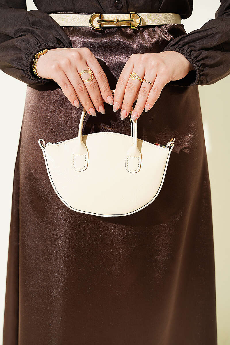 Plain Satin Skirt with Elastic Waist - Brown