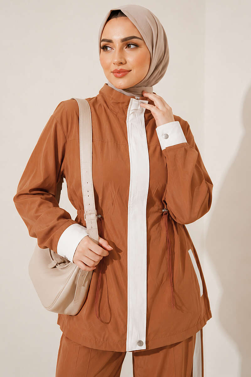 Tencel Two-Piece Set with Trim and Elastic Waist - Camel