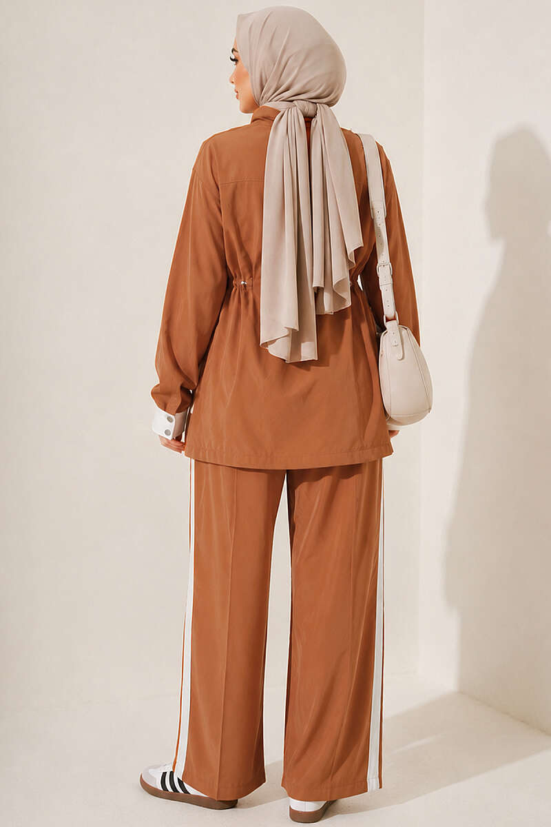 Tencel Two-Piece Set with Trim and Elastic Waist - Camel