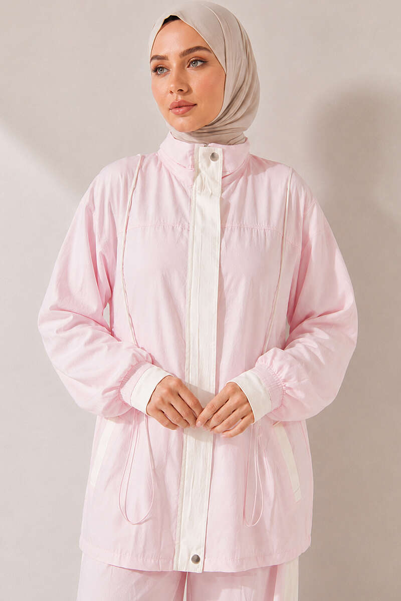 Tencel Two-Piece Set with Trim and Elastic Waist - Pink
