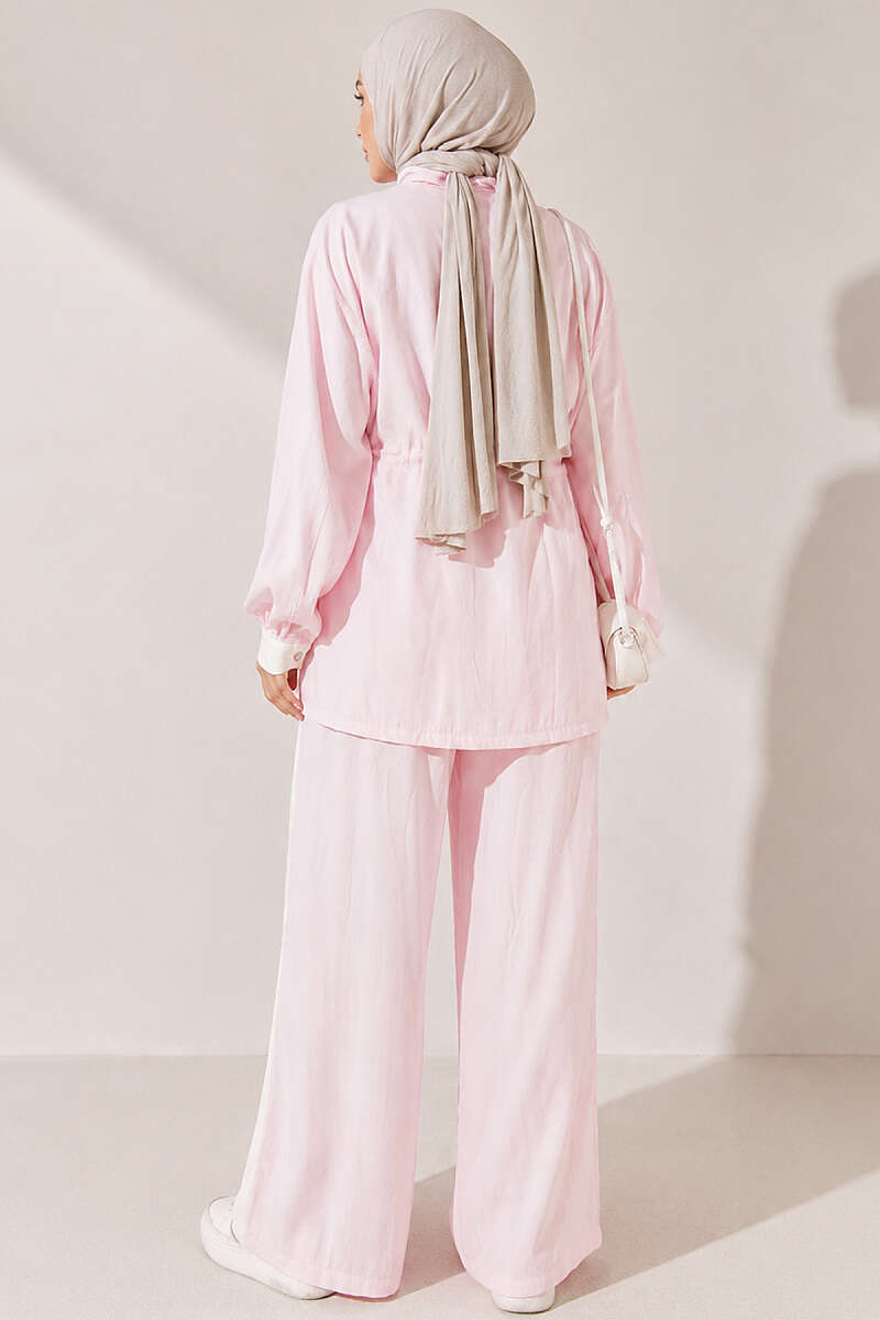 Tencel Two-Piece Set with Trim and Elastic Waist - Pink