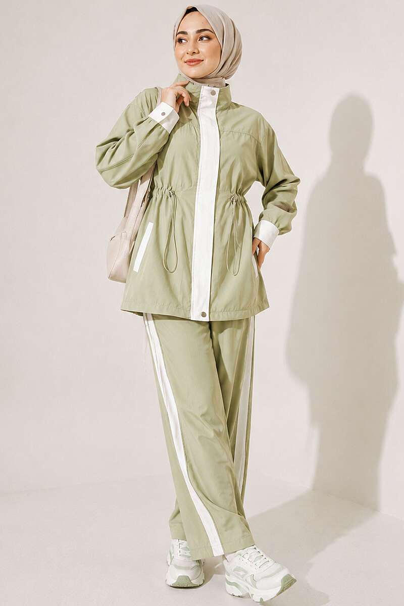 Tencel Two-Piece Set with Trim and Elastic Waist - Aqua Green