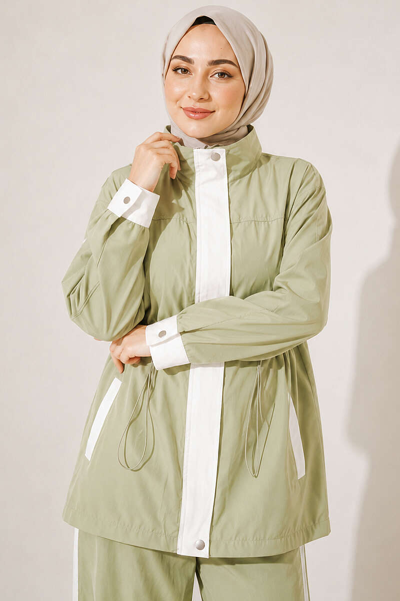 Tencel Two-Piece Set with Trim and Elastic Waist - Aqua Green